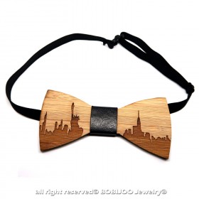 NP0002 BOBIJOO Jewelry Bamboo Wood Bow Tie New-York USA