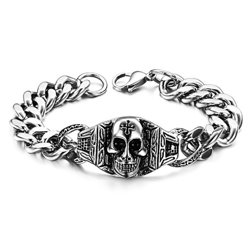 GO0011 BOBIJOO Jewelry Curb catena Bracciale Uomo Biker Templari (Testa di Morte GO0011 BOBIJOO Jewelry Curb catena Bracciale Uomo Biker Templari (Testa di Morte