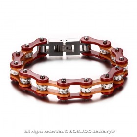 BR0172 BOBIJOO Jewelry Armband Gemischte Stahl-Kette Fahrrad Motorrad Orange Rot Strass