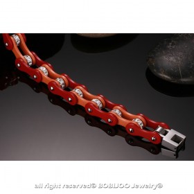 BR0172 BOBIJOO Jewelry Bracciale In Sistema Misto Acciaio-Catena Bici Moto, Arancione, Rosso Strass