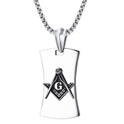 PE0064 BOBIJOO Jewelry Anhänger, Freimaurer, G Winkel-Kompass, Stahl Schwarz Kette