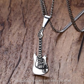 PE0067 BOBIJOO Jewelry Pendant Man Guitar Steel, Silver Rock Musician Chain