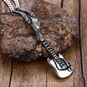 PE0067 BOBIJOO Jewelry Pendant Man Guitar Steel, Silver Rock Musician Chain