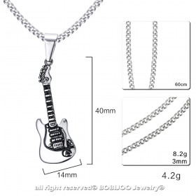 PE0067 BOBIJOO Jewelry Ciondolo Uomo Chitarra In Acciaio, Argento Musicista Rock Catena