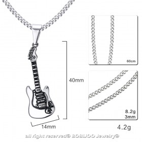 PE0067 BOBIJOO Jewelry Pendant Man Guitar Steel, Silver Rock Musician Chain