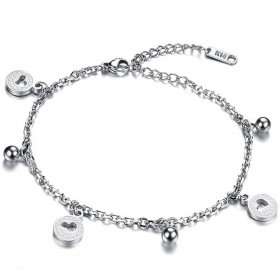 BR0178 BOBIJOO Jewelry La cadena de Tobillo de las Mujeres de Acero de tono de Plata de los Encantos del Corazón