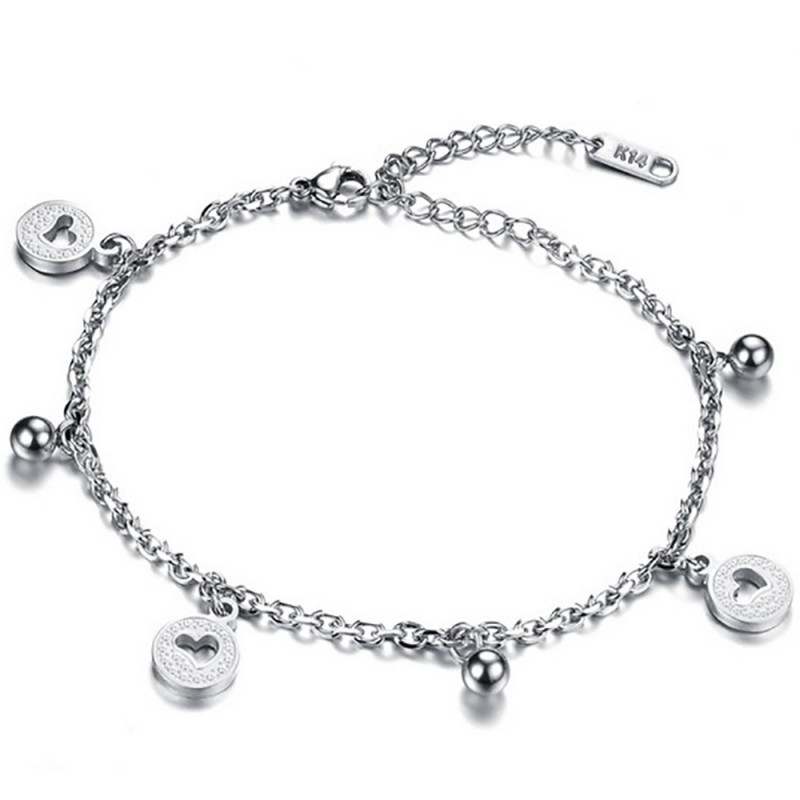 BR0178 BOBIJOO Jewelry La cadena de Tobillo de las Mujeres de Acero de tono de Plata de los Encantos del Corazón BR0178 BOBIJOO Jewelry La cadena de Tobillo de las Mujeres de Acero de tono de Plata de los Encantos del Corazón