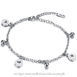 Chaîne de Cheville Femme Acier Argenté Breloques Coeur bobijoo