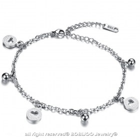 BR0178 BOBIJOO Jewelry La cadena de Tobillo de las Mujeres de Acero de tono de Plata de los Encantos del Corazón