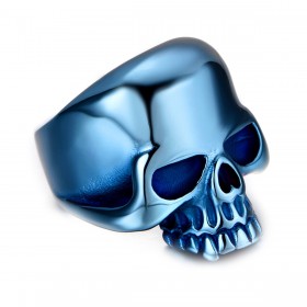 Chevalière Bague Biker Tête de Mort Skull Acier Inoxydable Bleu bobijoo