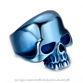 BA0149 BOBIJOO Jewelry Anello con castone da Biker, cranio Testa del Cranio dell'Acciaio Inossidabile Blu