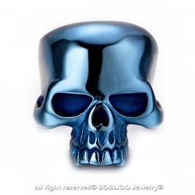 BA0149 BOBIJOO Jewelry Siegelring Ring Biker totenkopf Skull Edelstahl Blau