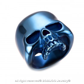 BA0149 BOBIJOO Jewelry Anello con castone da Biker, cranio Testa del Cranio dell'Acciaio Inossidabile Blu