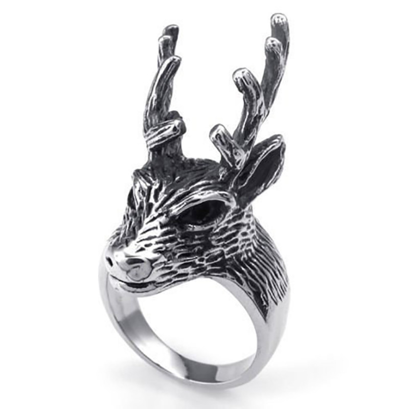 Bague Tête de Cerf Chasseur Homme Femme Acier Inoxydable bobijoo