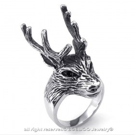 BA0153 BOBIJOO Jewelry Ring-Kopf Hirsch, Jäger, Mann, Frau, Edelstahl