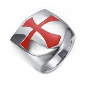 BA0154 BOBIJOO Jewelry Anello Con Sigillo Scudo Templare Croce Rossa In Acciaio Inox