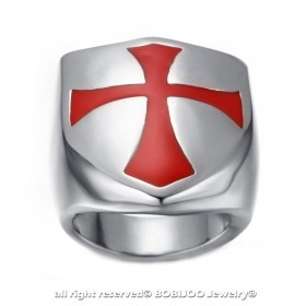 BA0154 BOBIJOO Jewelry El Anillo De Sellar Escudo Templario De La Cruz Roja De Acero Inoxidable