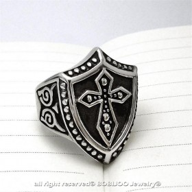 BA0156 BOBIJOO Jewelry Siegelring Ring Templer Schild Lateinisches Kreuz Edelstahl