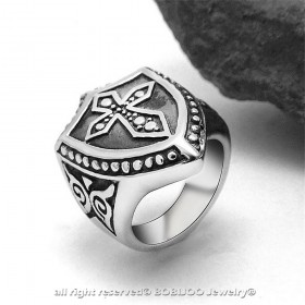 BA0156 BOBIJOO Jewelry Siegelring Ring Templer Schild Lateinisches Kreuz Edelstahl