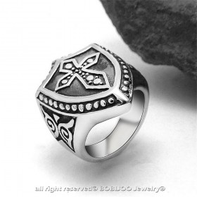 BA0156 BOBIJOO Jewelry Signet Ring Shield Templar Latin Cross Stainless Steel
