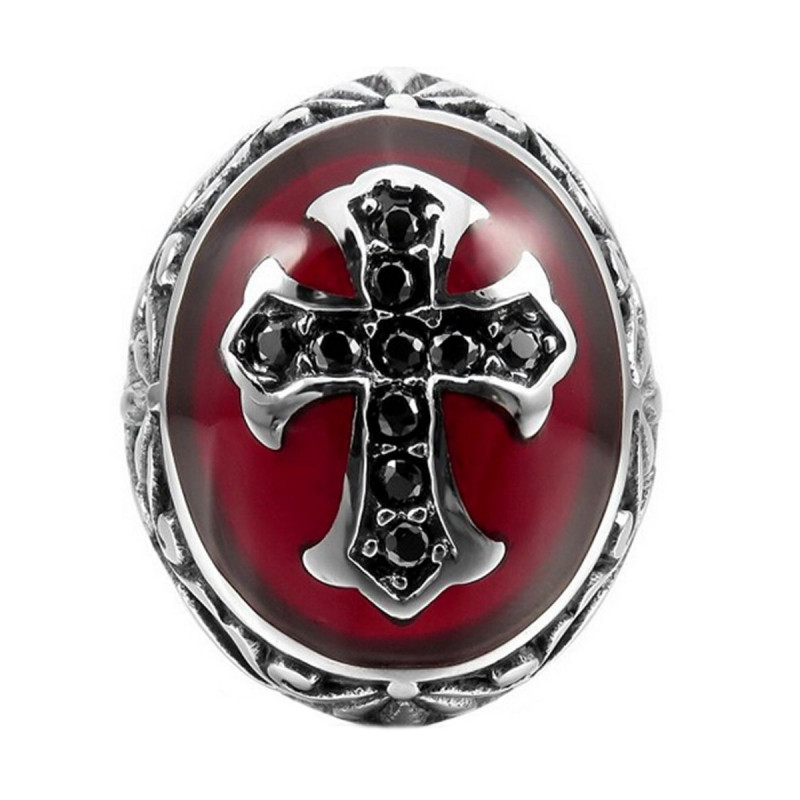 BA0157 BOBIJOO Jewelry Anello Uomo Rosso A Croce Latina, Monarchici Acciaio