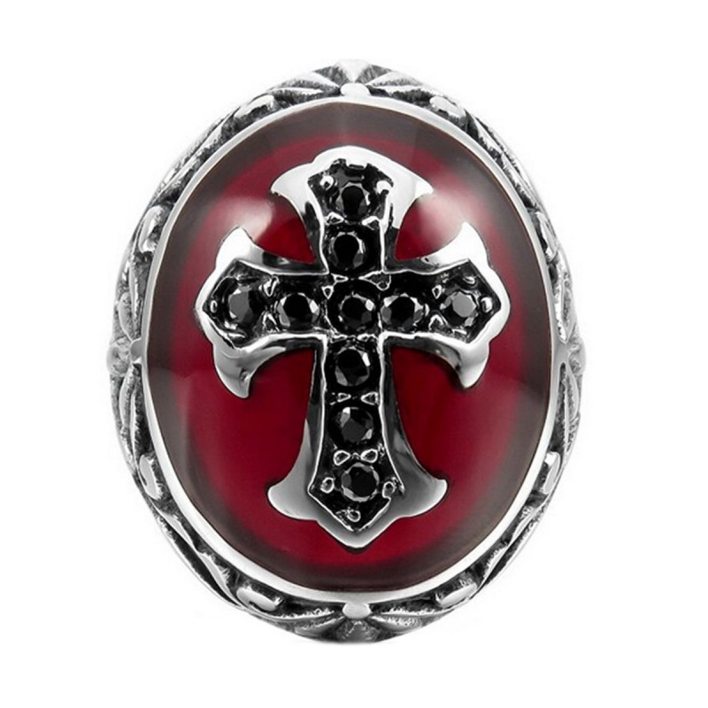 BA0157 BOBIJOO Jewelry Siegelring Ring Mann Rotes Lateinisches Kreuz Royalist Stahl