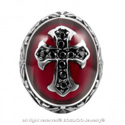 BA0157 BOBIJOO Jewelry Anello Uomo Rosso A Croce Latina, Monarchici Acciaio