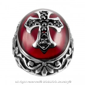 BA0157 BOBIJOO Jewelry Signet Ring Man Red Latin Cross Royalist Steel