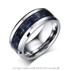 BA0169 BOBIJOO Jewelry Anillo Anillo De La Alianza De Tungsteno Negro De Carbono Azul