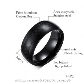 Bague Anneau Alliance Acier Noir Fibre Carbone 8mm bobijoo