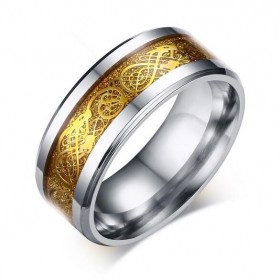BA0175 BOBIJOO Jewelry Anello Di Alleanza Anello In Acciaio Argento Drago D'Oro Brillante