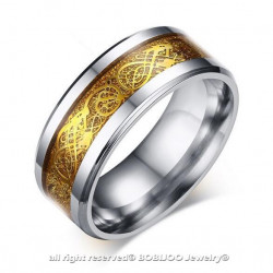 BA0175 BOBIJOO Jewelry Ring-Alliance-Ring Stahl Silber Mit Goldenem Drachen, Glänzend
