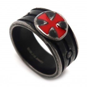 BA0181 BOBIJOO Jewelry Ring Templer-Stahl-Antik-Vintage Schwarz Rote Kreuz