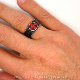 BA0181 BOBIJOO Jewelry Ring Templer-Stahl-Antik-Vintage Schwarz Rote Kreuz