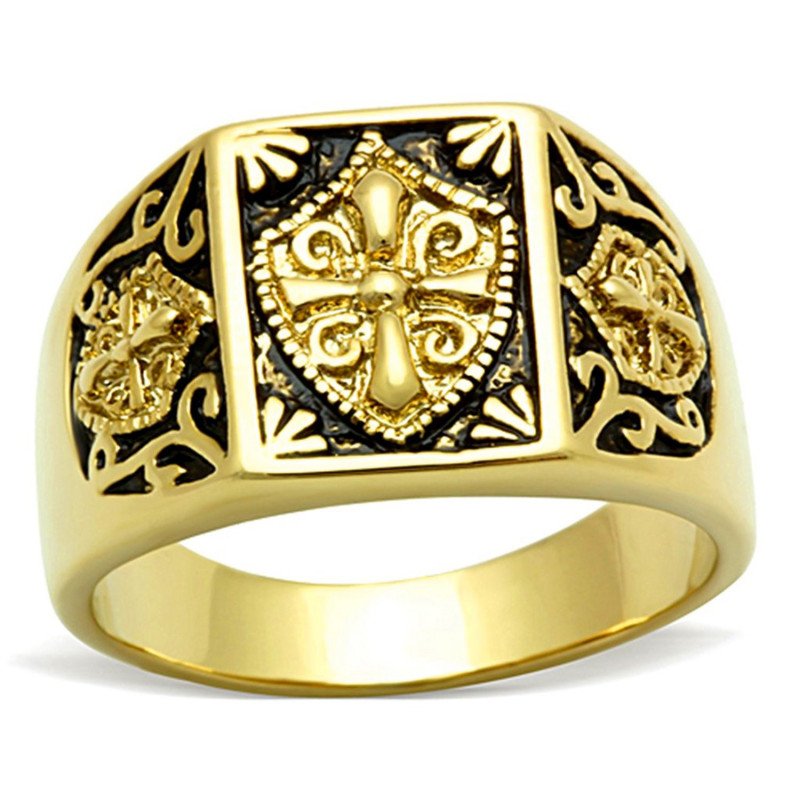 BA0184 BOBIJOO Jewelry Ring Siegelring Edelstahl Vergoldet Gold (Am Ende Des Templer-Kreuz Ecu