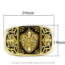 BA0184 BOBIJOO Jewelry Ring Signet Steel Gilded Gold Finish Templar Cross Ecu