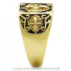 BA0184 BOBIJOO Jewelry Ring Signet Steel Gilded Gold Finish Templar Cross Ecu
