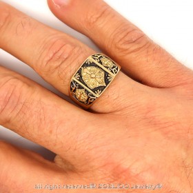 BA0184 BOBIJOO Jewelry Ring Signet Steel Gilded Gold Finish Templar Cross Ecu