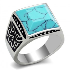 BA0185 BOBIJOO Jewelry Ring Signet Ring Man Steel Turquoise Marble