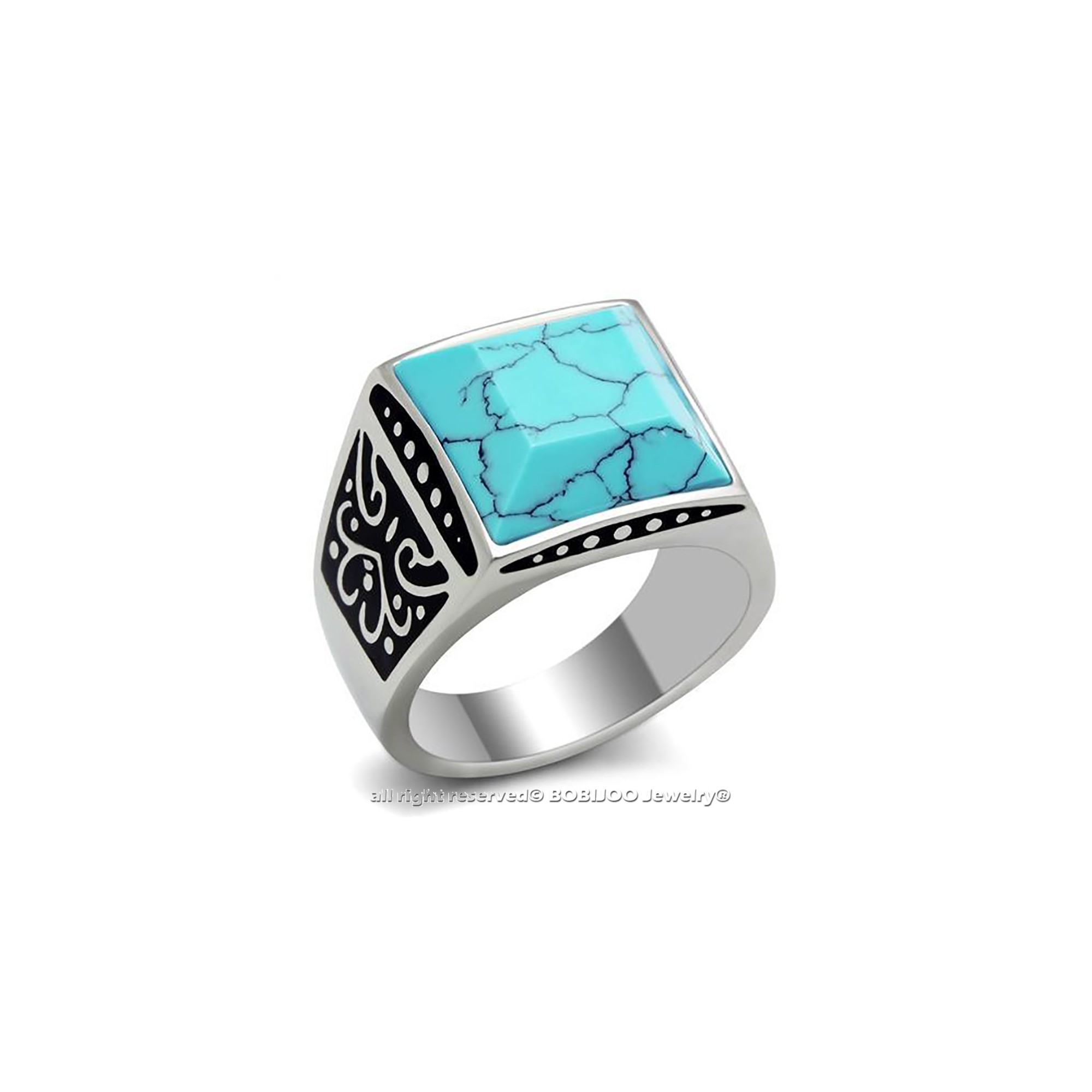 Bague Chevalière Homme Acier Turquoise Marbre 34,90