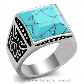 Bague Chevalière Homme Acier Turquoise Marbre bobijoo