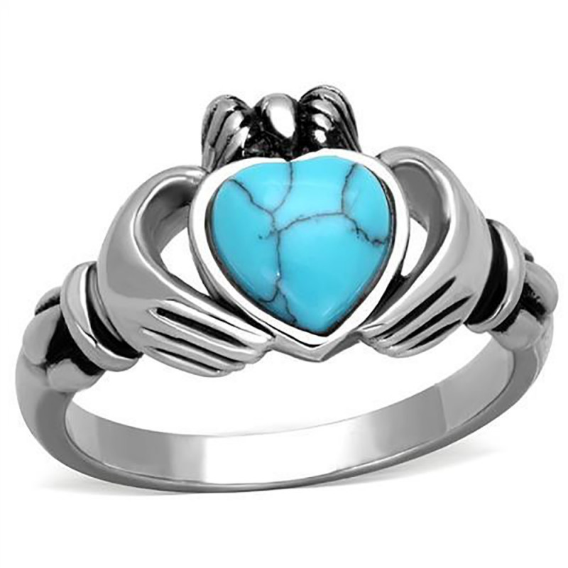 BAF0028 BOBIJOO Jewelry Claddagh Ring Fermine Alliance Engagement Heart Turchese