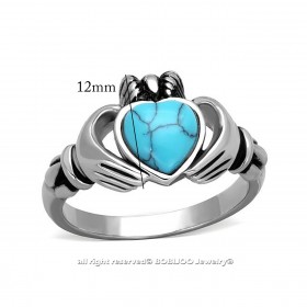 BAF0028 BOBIJOO Jewelry Claddagh Ring Fermine Alliance Engagement Heart Turquoise