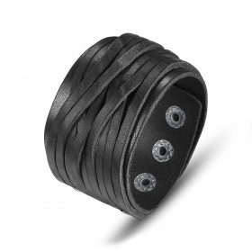 BR0194 BOBIJOO Jewelry Bracciale Braccialetto uomo Donna in Pelle Nera 4cm