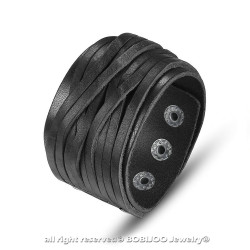 Bracelet Manchette Homme Femme Cuir Noir 4cm bobijoo