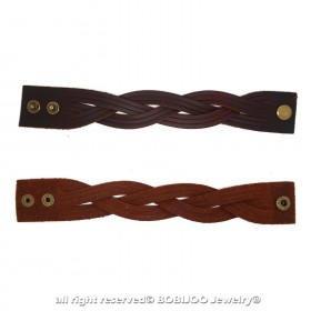 BR0197 BOBIJOO Jewelry Bracelet Unisex Brown Leather Braided Strips 3.4 cm