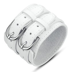 BR0204 BOBIJOO Jewelry Armband-Stulpe-Leder-Unisex-Large Double Gürtel Weiß