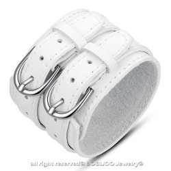 BR0204 BOBIJOO Jewelry Cuff Bracelet Leather Unisex Large Double Belt White