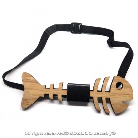 NP0010 BOBIJOO Jewelry Bow Tie Wood Bamboo Fish Fisherman