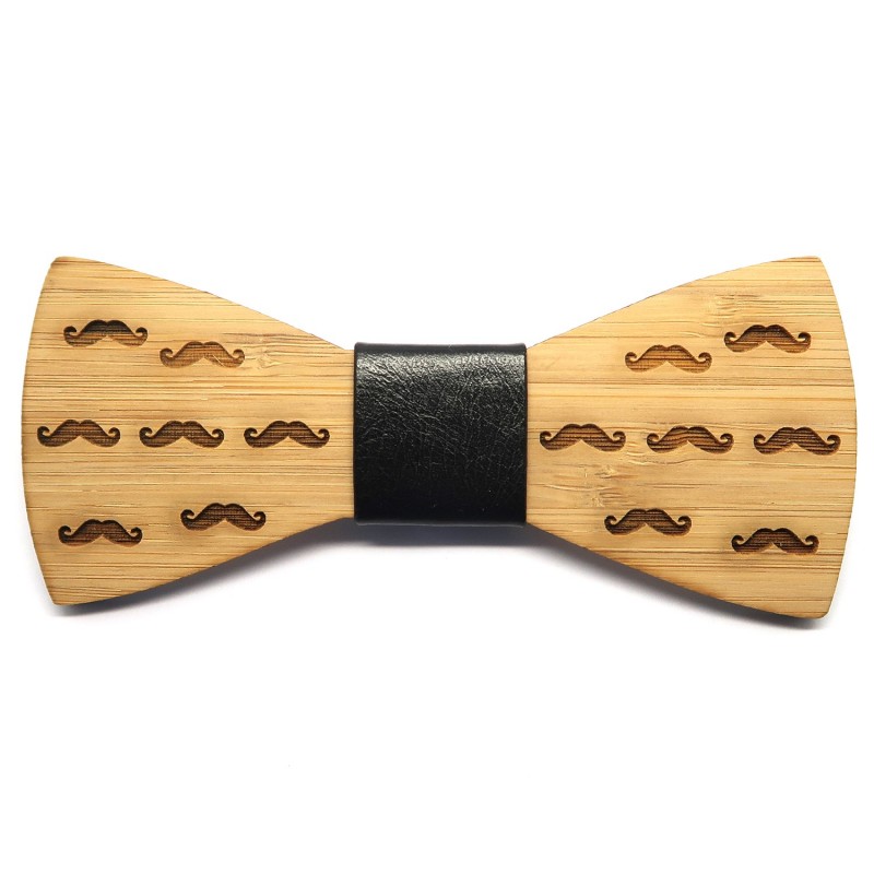 NP0014 BOBIJOO Jewelry Bambus Wood Bow Tie með Mustaches